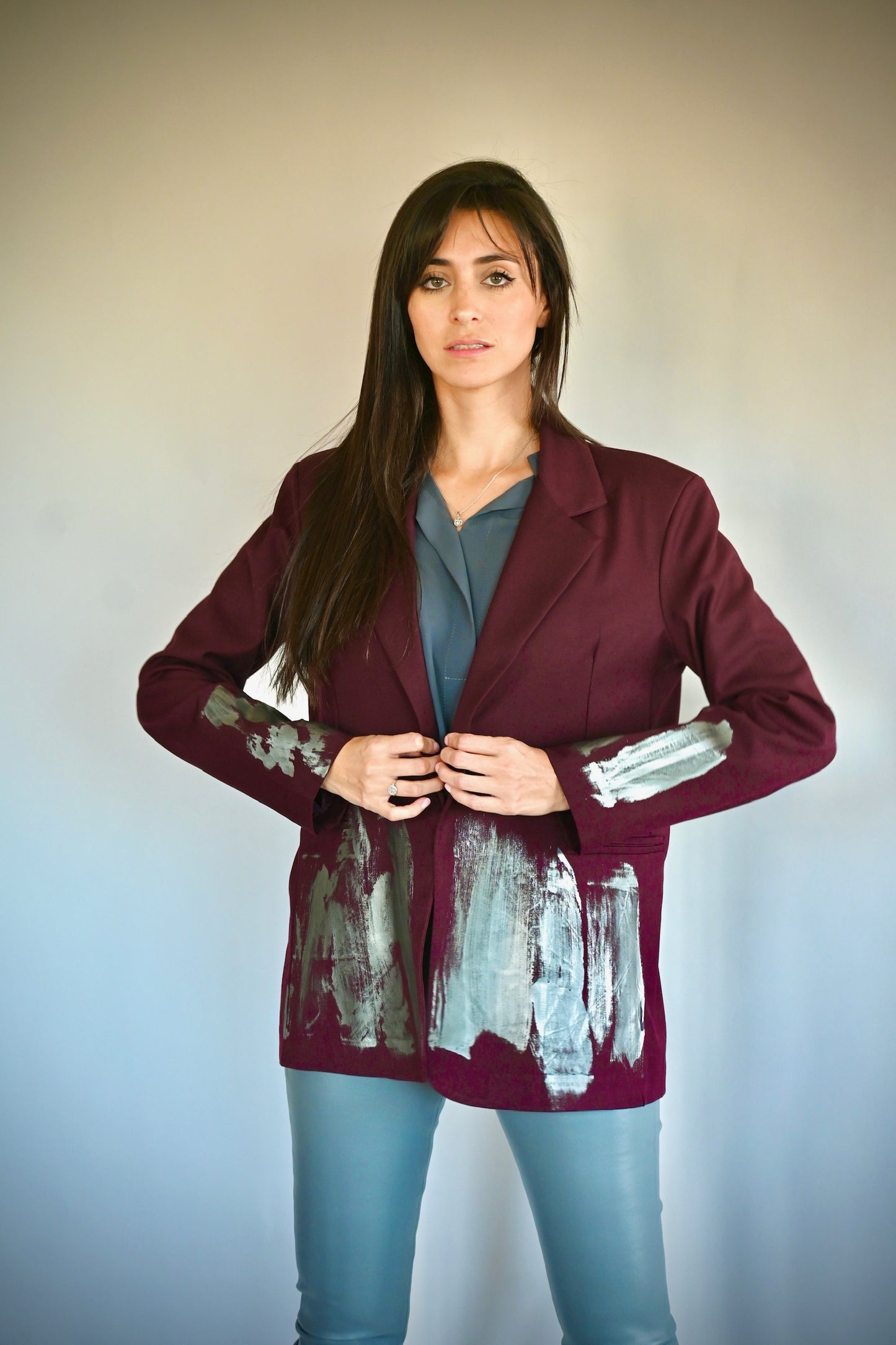 Jacket Burgundy With Grey Leatherish Details
