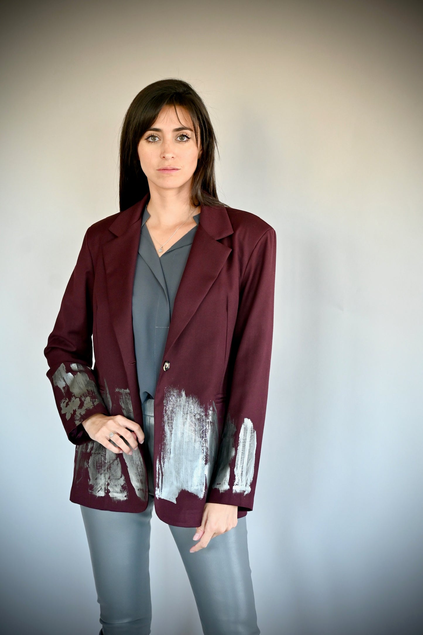 Jacket Burgundy With Grey Leatherish Details