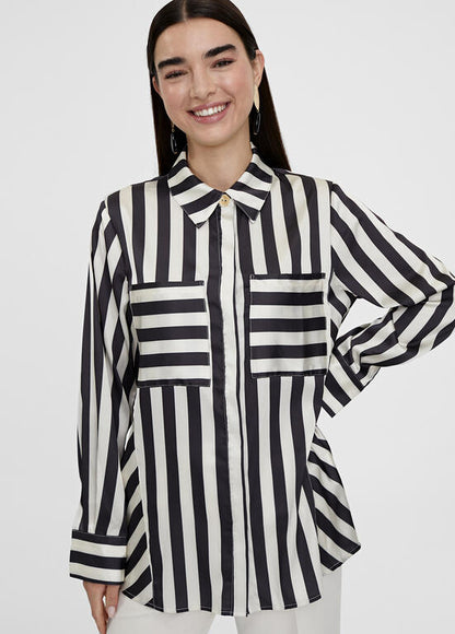 Linear Black and White Silk Shirt