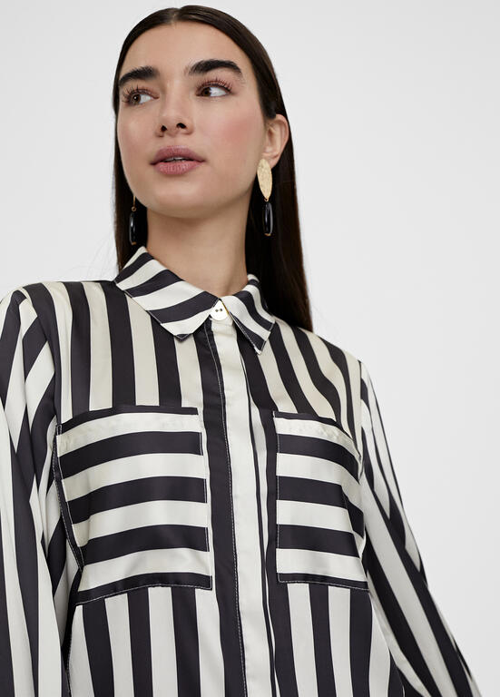 Linear Black and White Silk Shirt