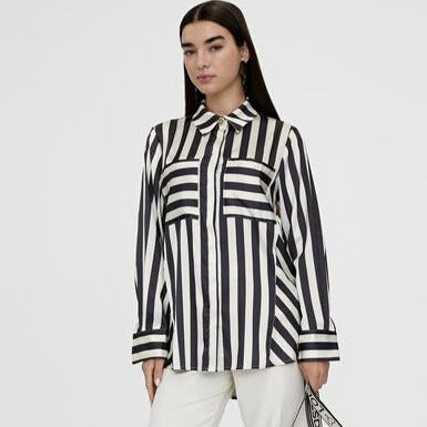 Linear Black and White Silk Shirt