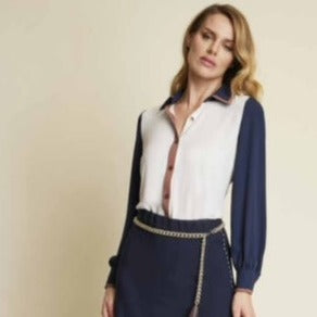 Navy and White Silk Shirt - Eurockk.com