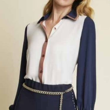 Navy and White Silk Shirt - Eurockk.com